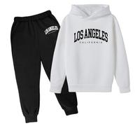 Otoño e invierno niños sudadera con capucha conjunto popular impreso sudadera con capucha conjunto en ropa interior casual carta impresa manga larga fuera desgaste, Blanco, 7-8 años