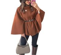 Otoño E Invierno, Poncho De Manga De Murciélago, Abrigos De Guisante For Mujer, Chaqueta Con Cinturón Y Cuello Levantado, Capa De Color Sólido A La Moda(Brown,XL)