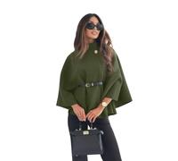 Otoño E Invierno, Poncho De Manga De Murciélago, Abrigos De Guisante For Mujer, Chaqueta Con Cinturón Y Cuello Levantado, Capa De Color Sólido A La Moda(Military green,XXL)