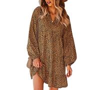 OtoñO E Invierno SeñOras Moda Casual con Cuello En V Estampado De Leopardo De Manga Larga Suelta Vestido Corto De Cobertura Mujer