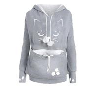 Otoño e invierno sudadera con capucha para hombres y mujeres Europa y Estados Unidos bebé gato perro bolsillo grande par sudadera con capucha abrigo tendencia, Gris claro., L