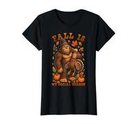 Otoño Es Mi Temporada Social Bigfoot Acción De Gracias Camiseta gráfica económica, Mujer, Negro, S