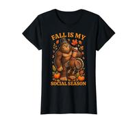 Otoño Es Mi Temporada Social Bigfoot Acción De Gracias Camiseta gráfica económica, Mujer, Negro, S