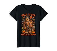 Otoño Es Mi Temporada Social Bigfoot Acción De Gracias Camiseta gráfica económica, Mujer, Negro, S