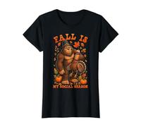 Otoño Es Mi Temporada Social Bigfoot Acción De Gracias Camiseta gráfica económica, Mujer, Negro, S