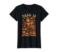 Otoño Es Mi Temporada Social Bigfoot Acción De Gracias Camiseta gráfica económica, Mujer, Negro, XS