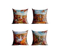 Otoño Funda Cojin 40 x 40cm Juego de 4 Cuadrado Impermeable Funda Almohada Ciudad para Terraza Exterior Sofa Cama, Cushion Covers con Cremallera Invisible para Cojines Sofa Decoracion Hogar XTBZ-04384