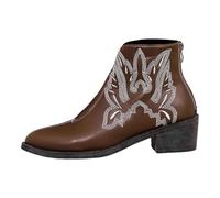 Otoño Grandes Yardas Comercio Exterior Cuadrado Con Cabeza Encaje Espalda Cremallera Botas Mujer Europea Y Bordado Moda En Con Señoras Botas Cortas, marrón, 37 EU