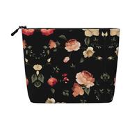 Otoño hermoso organizador floral para mujer, bolsa de viaje de cáñamo falso, bolsa de cosméticos de gran capacidad con cremallera