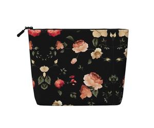 Otoño hermoso organizador floral para mujer, bolsa de viaje de cáñamo falso, bolsa de cosméticos de gran capacidad con cremallera