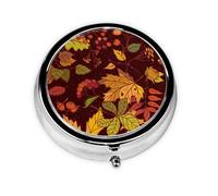 Otoño Hojas De Otoño Bellota Bayas Impresas, Pastillero, Pastillero redondo Pequeño contenedor de pastillas Organizador de pastillas de viaje