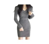 Otoño Invierno Mujer Cuello en V Manga Larga Ajustado Vestido Sexy sólido Casual Midi suéter Vestido para Mujer Vestido ceñido de Punto 2023