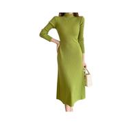 Otoño Invierno Vestido de Fiesta de Manga Larga Mujeres botón Tejido Media Pantorrilla Medio Cuello Alto Elegante suéter de Punto Vestidos señoras