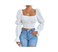 Otoño Invierno Y2K Estilo Callejero Blusas Delgadas Mujeres Blanco Lazo Sexi Espalda Descubierta Puff Manga Larga Crop Top