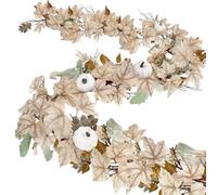 Otoño Leaves Garland - 5,6 FT Fall Mantle Decor, Thanksgiving Halloween Garland with Pumpkins & Berries, Seasonal Maple Leaf Vines for Fireplace, Porch, Kitchen, Table, Yard, Party, Indoor or Outdoor
