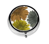 Otoño Moderno Colores Gerbera Margaritas Floral, Pastillero, Pastillero redondo Pequeño contenedor de pastillas Organizador de pastillas de viaje
