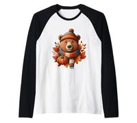 Otoño Otoño Marrón Oso Amante Acción de Camiseta Manga Raglan