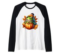 Otoño Otoño Rana Amante Acción de Gracias Hojas Camiseta Manga Raglan