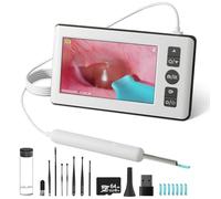 Otoscopio Limpiador de Oídos, 4.3 '' 1080p HD IPS Endoscopio de Oído con 6 Endoscopio LED, Boucher y Play, 3,5 mm Profesional Otoscopio con 64G Tarjeta de Memoria para Niños y Adultos