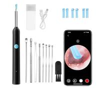 Otoscopio Limpiador Oidos Otoscopio Digital Otoscopio Endoscopio 3,5mm WiFi Endoscopio de Oído con 1080P Cámara y 6 LED Kit de Limpieza de Oídos para iPhone Android iPad Adultos Niños y Mascot Negro