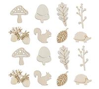 OTOTEC 100 piezas de adornos de madera decorativos de madera de ardilla, hongos, formas de hojas, adornos de rodajas de madera para manualidades, álbumes de recortes, tarjetas, manualidades