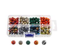 OTOTEC 200pcs cuentas de arcilla polimérica de 8 mm con caja de almacenamiento, cuentas sueltas redondas en patrones de tinta para pulseras de fabricación de joyas