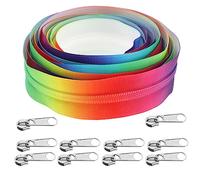 OTOTEC Cinta de cremallera arcoíris #5 de 4 metros, bobinas de nailon sin fin con 10 tiradores de cremallera plateados para costura, sastrería, bolsas de equipaje, multicolor, 4 M