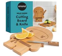 OTOTO - Tabla Ninja - Pequeña Tabla de Cortar de Madera y Juego de Cuchillos - Regalo de Cocina para Picar Frutas y Verduras; Cuchillo de Acero Inoxidable. Tabla de cortar cocina- 25,4 x 17,8 x 1,5 cm