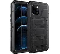 Ototon® - Carcasa impermeable IP68 para iPhone 12 (aluminio, película protectora de vidrio templado integrada, calidad militar, resistente, antipolvo, lluvia y nieve), color negro