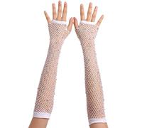 OTPEH Guantes de red sin dedos de diamantes de imitación góticos para mujeres niños niñas Emo Steampunk Punk Fish Net Arm Sleeve 80s, Blanco, talla única