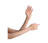 OTPEH Guantes largos de red para mujer con diamantes de imitación de malla brazo manga brillante brillo moda ópera guantes 80s 1920s Accesorios, Color piel (nude), talla única