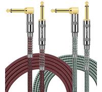 OTraki 2 cables de instrumento de 3 m, cables trenzados de guitarra de 10 pies, cable jack de 6,35 mm, chapado en oro, cable de amplificador para bajo eléctrico, micrófono, audio profesional (rojo +