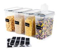 OTraki 4 Piezas Tarros Cocina Almacenaje 4L, Recipientes Herméticos Para Alimentos Con Tapa Sin Bpa, Food Storage Containers Tupper Hermético Con Etiqueta Para Cereali, Muesli Arroz(Negro)