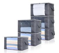 OTraki 6 Piezas Organizador Armario, Cajas Almacenaje Ropa, Bolsas para Guardar Ropa con Ventana Transparente, Bolsas Almacenaje Ropas Plegables para Mantas, Edredones y Juguetes, 60L, Gris