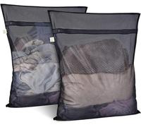 OTraki Bolsa Lavadora Malla 2 Piezas Bolsa Lavadora Ropa Interior con Cierres Reutilizables Malla Fina Bolsas Lavadora Ropa Delicada con Cierre Zip para Camiseta Calcetines Ropa Interior 40x50cm,Negro