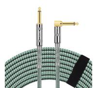OTraki Cable de guitarra con cable de 6,3 mm, 5 m, trenzado verde, cable de guitarra con conector en ángulo y 1 conector estándar para guitarra eléctrica, bajo, teclado (1 unidad)