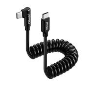 OTraki Cable USB C Espiral Corto 240W Cable USB C a USB C Corto de 90 Grados Câble de Carga Rápida y Câble de Datos para iPhone 17 16 15, para Samsung Galaxy S25 S24 S23 Ultra, Estirar de 0,3m a 0.8m