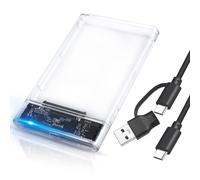 OTraki Carcasa Disco Duro 2,5'' USB 3.1 Gen 1 5Gbps Caja Disco Duro Externo para HDD SSD SATA de 7mm y 9.5mm de Altura con Cable USB C a C y C a A, Compatible con Xbox/PS5/Portátil/PC (Transparente)