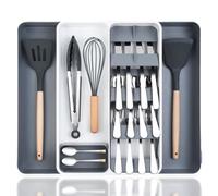 OTraki Cuberteros para Cajon Cocina, Expandible hasta 47cm Organizador Cajones con Ranuras Removibles y Bandeja de Almacenamiento Separador Cubiertos Cajon Cocina para Cubiertos, Tazas