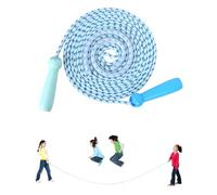 OTraki Cuerda Saltar Niños Adulto 5m Ajustable Grupos Comba de Saltar con Mango de Madera Jumping Rope Multijugador Skipping Rope de Algodón para Deportes Escolares Actividades Aire Libre Azul
