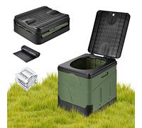 OTraki Inodoro Portatil para Camping con 12 Bolsas, WC Portátil Plegable Adultos Inodoro Camping Compacto con Tapa, Baño Móvil Exterior Solución Baño Emergencia para Viajes, Furgonetas Camper