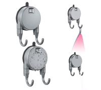 OTraki Juego de 2 ganchos dobles con ventosas, ganchos de pared de ABS gris que ahorran espacio, reutilizables, sin necesidad de taladrar, ideales para baños Espacio entre ganchos de 4,2 cm