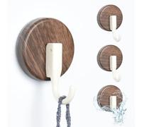 OTraki Juego de 4 ganchos de pared de grano de madera sin necesidad de taladrar, ganchos con ventosa que ahorran espacio para toallas, ropa y otros objetos, juego de ganchos de fijación al vacío para