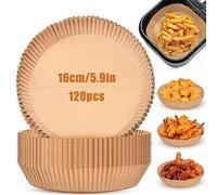 OTraki Papel de Freidora de Aire 16 cm 120 Pcs Papel para Air Fryer Redondo Desechable Air Fryer Paper Liners Grado de Comida Antigrasa para Air Fryer, Horno y Microondas Sartén