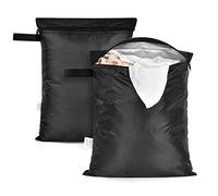 OTraki Paquete de 2 bolsas húmedas para traje de baño y toalla de 12 x 16 pulgadas, bolsa de pañales húmedos con asa de tela Oxford con cremallera para viajes, gimnasio, playa, 30 x 40 cm, color negro