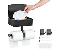 OTraki Portarrollos Baño con Caja de Pañuelos Húmedos Porta Rollos de Papel Higienico Adhesivo/Drilling Acero Inoxidable Soporte Papel Higienico para Baño y Cocina Negro