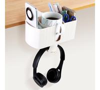 OTraki Soporte Vaso Escritorio 2 En 1 con Soporte Auriculares, Desk Organizer Soporte Desmontable para Taza Móvil Bolígrafo, Soporte Auriculares Giratorio con Abrazadera Bajo El Escritorio