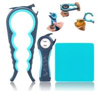 Otstar Abridor de tarros 6 en 1 5 en 1 con almohadilla de goma para garras, ideal para personas mayores con artritis, manos débiles y niños (azul y gris)