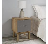 OTTA Nightstand Scandinavian Style Pine Wood Bedside Table with 2 Drawers, Brown & Gray Finish, 45x39x57 cm, Rustic Solid Wood for Bedroom & Living Room