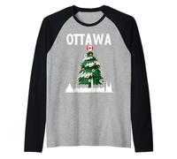 Ottawa Horizonte Invierno Nieve Canadá Canadiense Navidad NYE Camiseta Manga Raglan